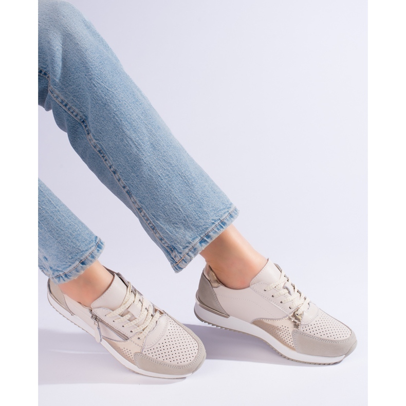 Chaussures de sport en cuir pour femmes Shelvt, beige 2