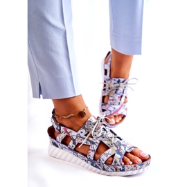 Maciejka Sandale Cuir Avec Velcro Pour Femme 05375-06 Bleu 3