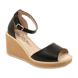 Filippo DS4507 BK Sandales compensées en cuir Noir le noir 1