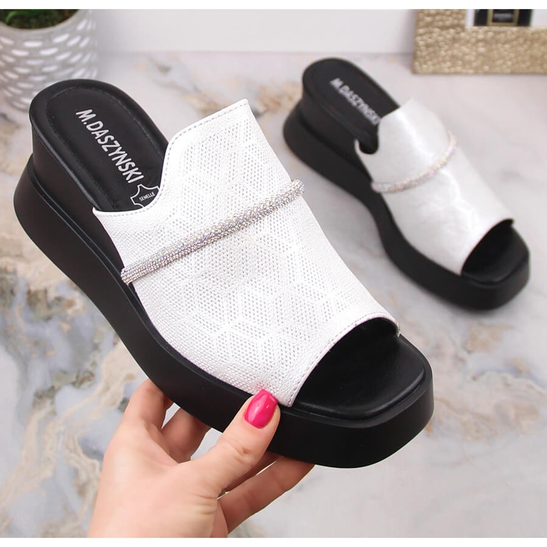 M. DASZYŃSKI Sandales compensées argentées pour femmes M.Daszyński SA209-2 1