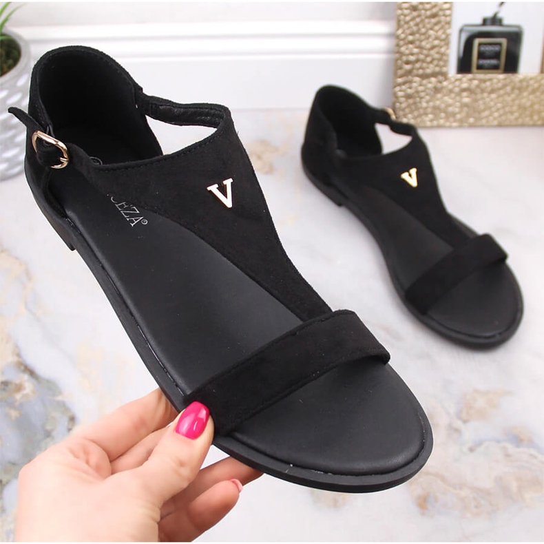 Sandales plates en daim noir pour femmes Vinceza 17270 le noir 1