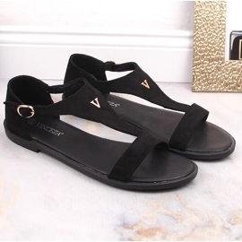 Sandales plates en daim noir pour femmes Vinceza 17270 le noir 2