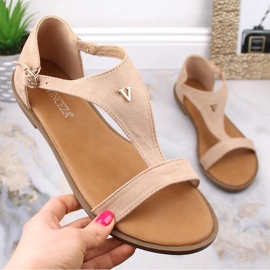 Sandales plates en daim beige pour femmes Vinceza 17270 2