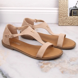 Sandales plates en daim beige pour femmes Vinceza 17270 3