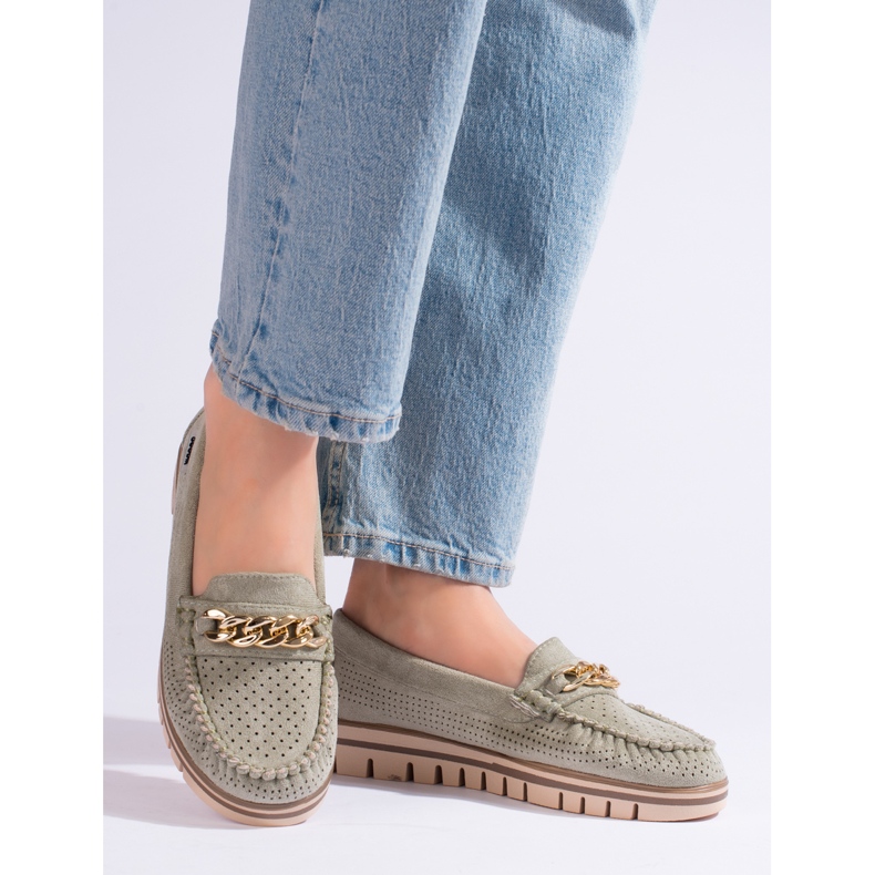 Mocassins en daim ajourés verts pour femmes de Shelovet 1