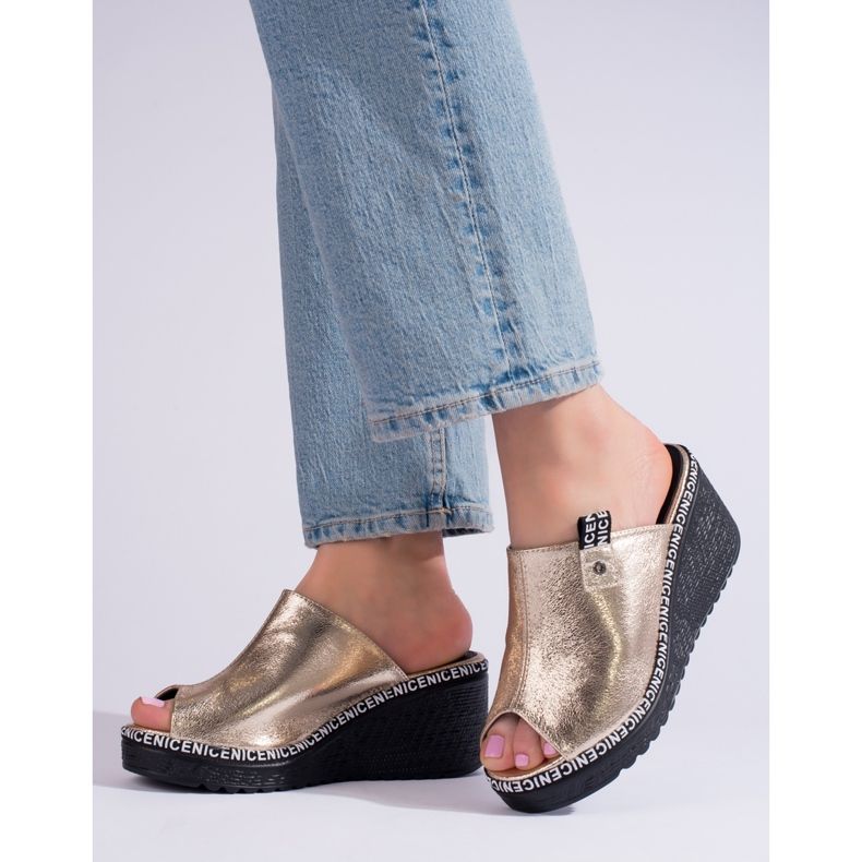 Chaussons compensés dorés Shelovet femme 2