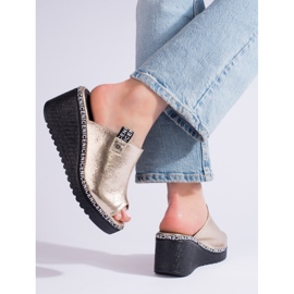 Chaussons compensés dorés Shelovet femme d'or 1