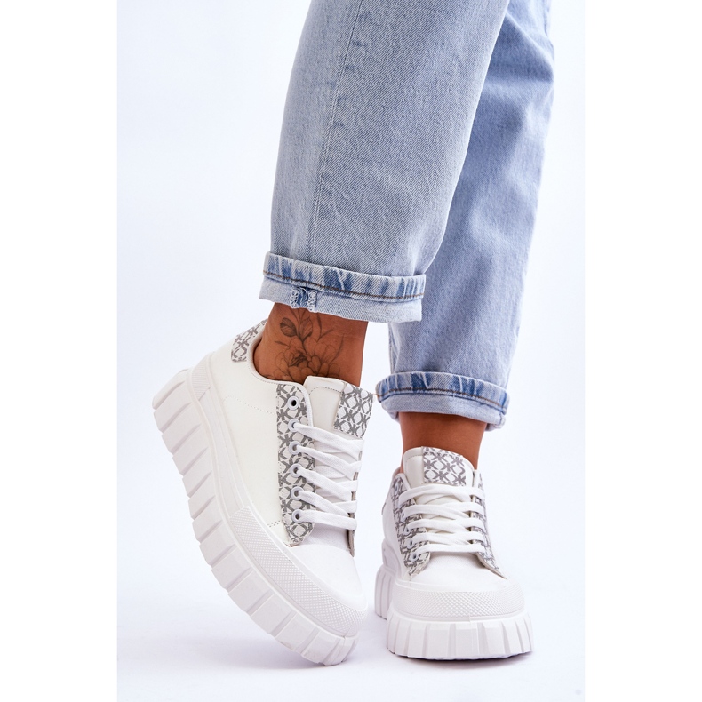 PG1 Baskets à plateforme en cuir pour femmes Blanc Alison 1