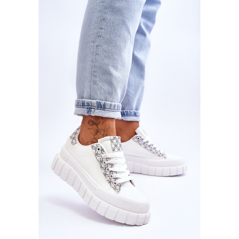 PG1 Baskets à plateforme en cuir pour femmes Blanc Alison 2