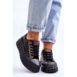 PG1 Baskets à plateforme en cuir pour femmes Noir Alison 1