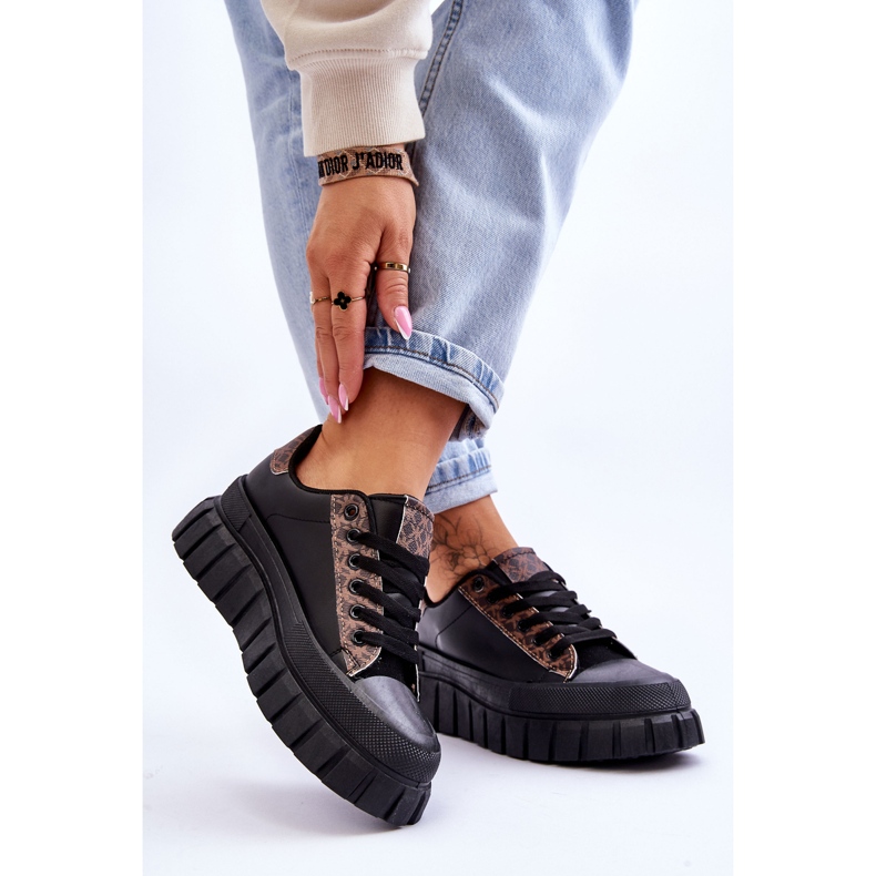 PG1 Baskets à plateforme en cuir pour femmes Noir Alison le noir 2