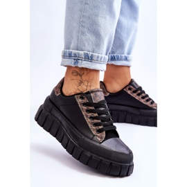 PG1 Baskets à plateforme en cuir pour femmes Noir Alison le noir 3