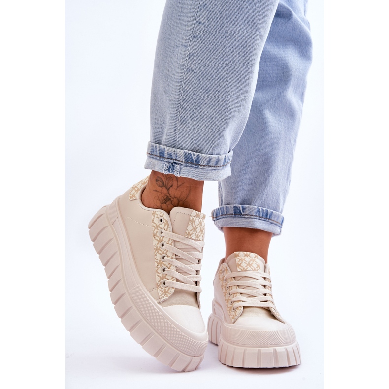 PG1 Baskets à plateforme en cuir pour femmes Beige Alison 1 PG1 Baskets à plateforme en cuir pour femmes Beige Alison 1