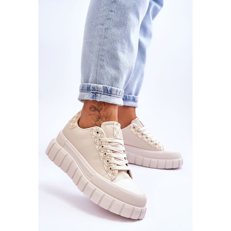 PG1 Baskets à plateforme en cuir pour femmes Beige Alison 2 PG1 Baskets à plateforme en cuir pour femmes Beige Alison 2