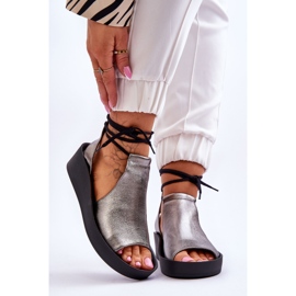 Sandales Compensées en Cuir Nicole 2743/063 Argent-Noir 1