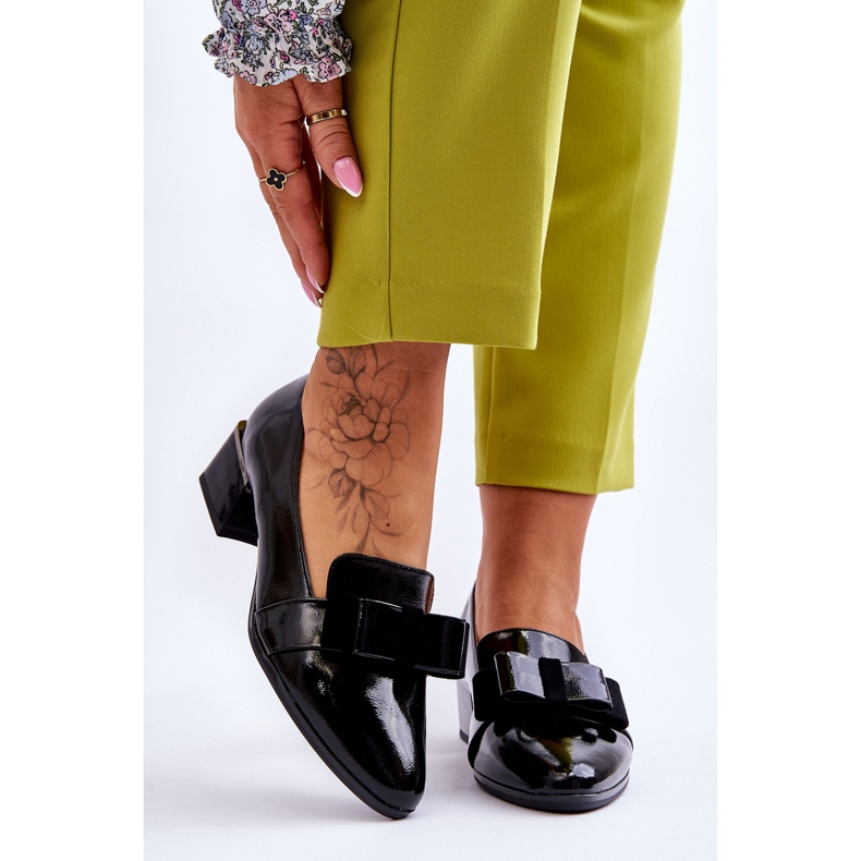 Vinceza Escarpins à la mode en cuir verni avec un nœud décoratif Shira Noir 1