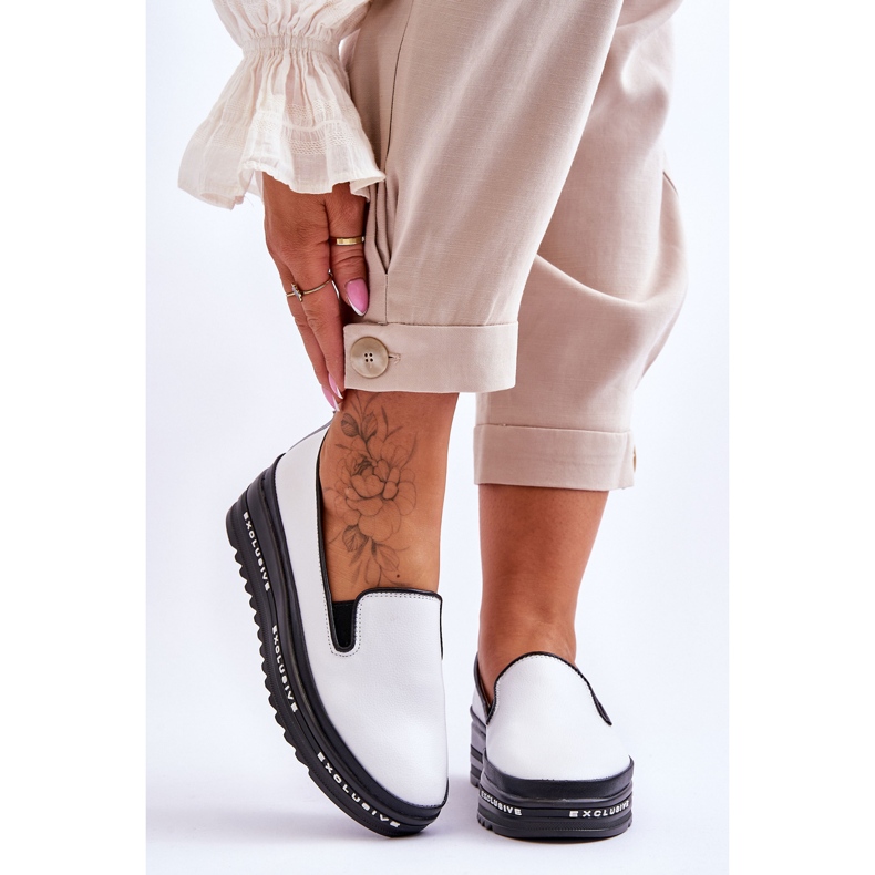 S.Barski Baskets à plateforme en cuir à enfiler Blanc Madeline 1