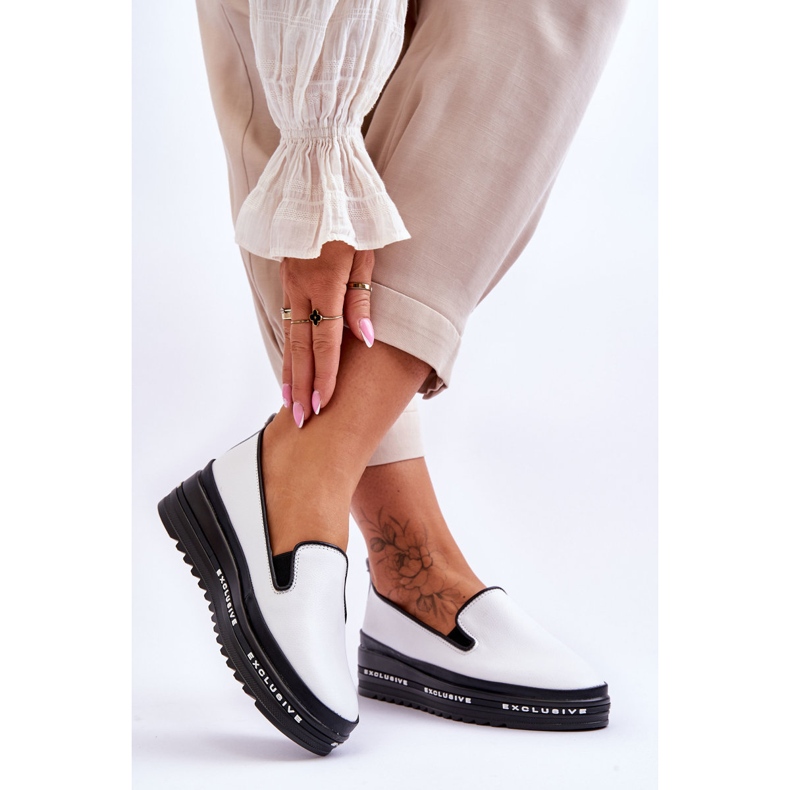 S.Barski Baskets à plateforme en cuir à enfiler Blanc Madeline 2