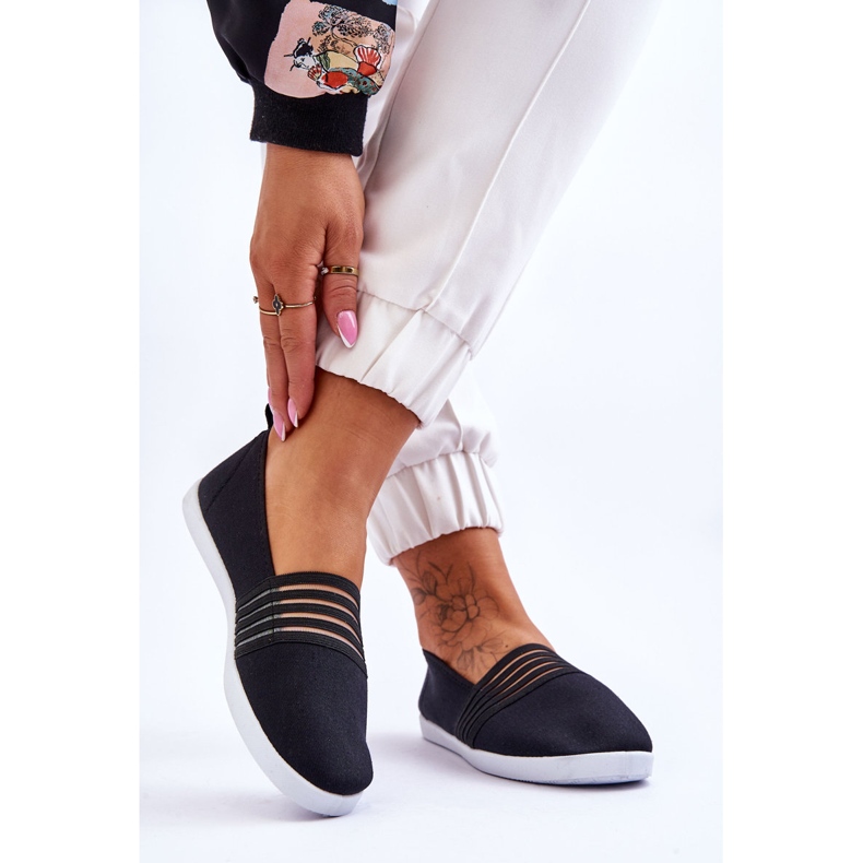 S.Barski Baskets à enfiler en textile pour femmes Noir Lilis 2