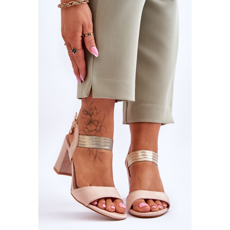 S.Barski Sandales pour femmes à talons hauts en daim beige Enjoy 1