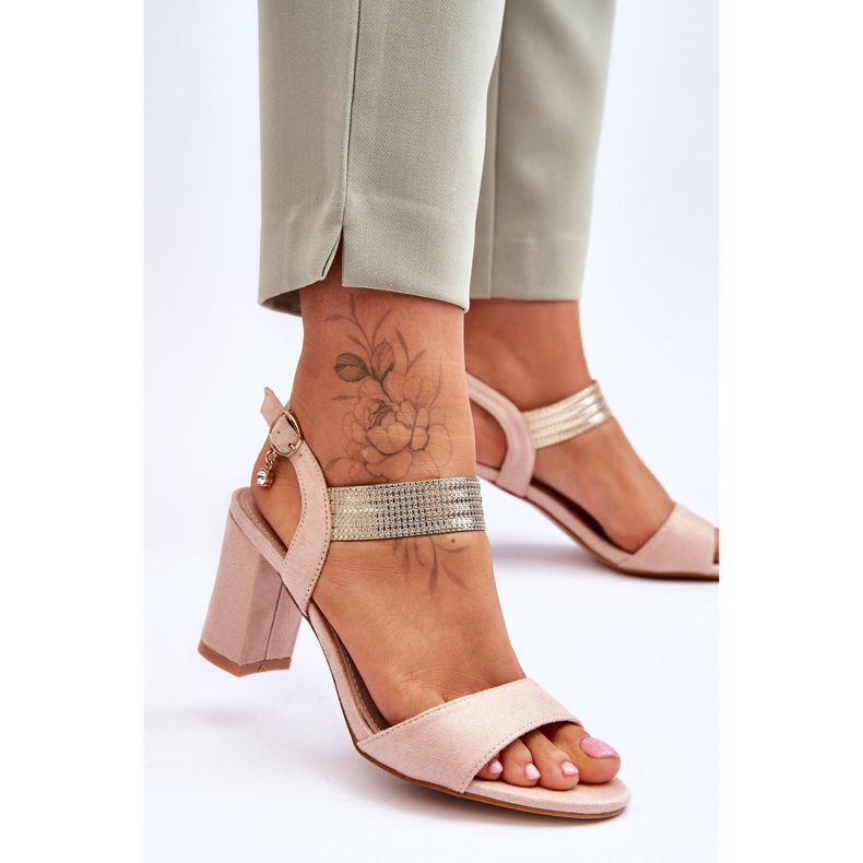 S.Barski Sandales pour femmes à talons hauts en daim beige Enjoy 2