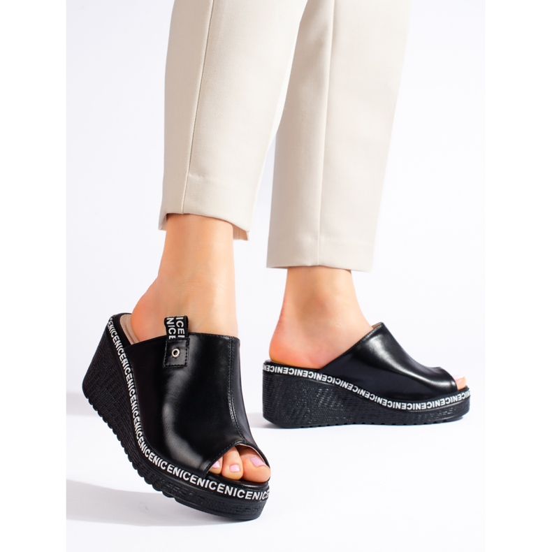 Chaussons compensés Shelovet noirs femme 2