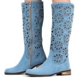 Olivier Bottines ajourées bleues femme 7