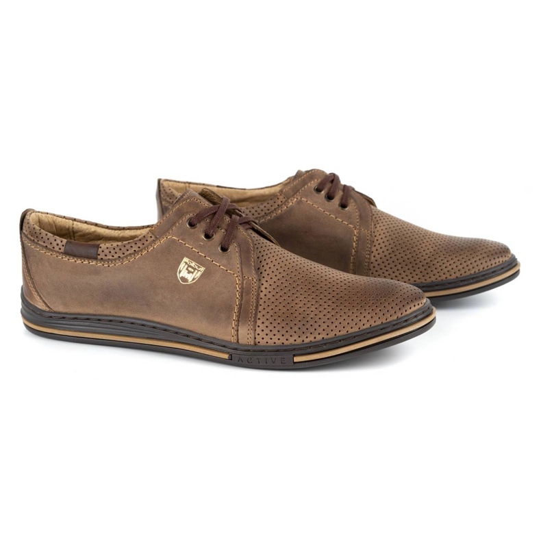 Polbut Chaussures pour hommes en cuir 343 perforation marron brun 2
