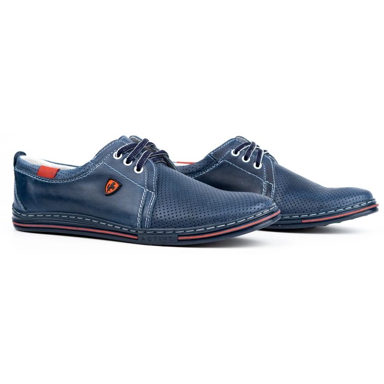Polbut Chaussures en cuir pour homme 343, perforation bleu marine 1