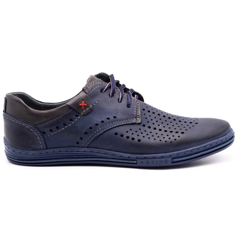 Polbut Chaussures en cuir pour hommes 402 été bleu marine avec gris 1