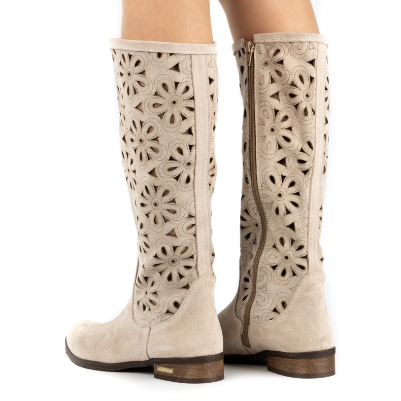 Olivier Boots ajourées femme No beige clair 1