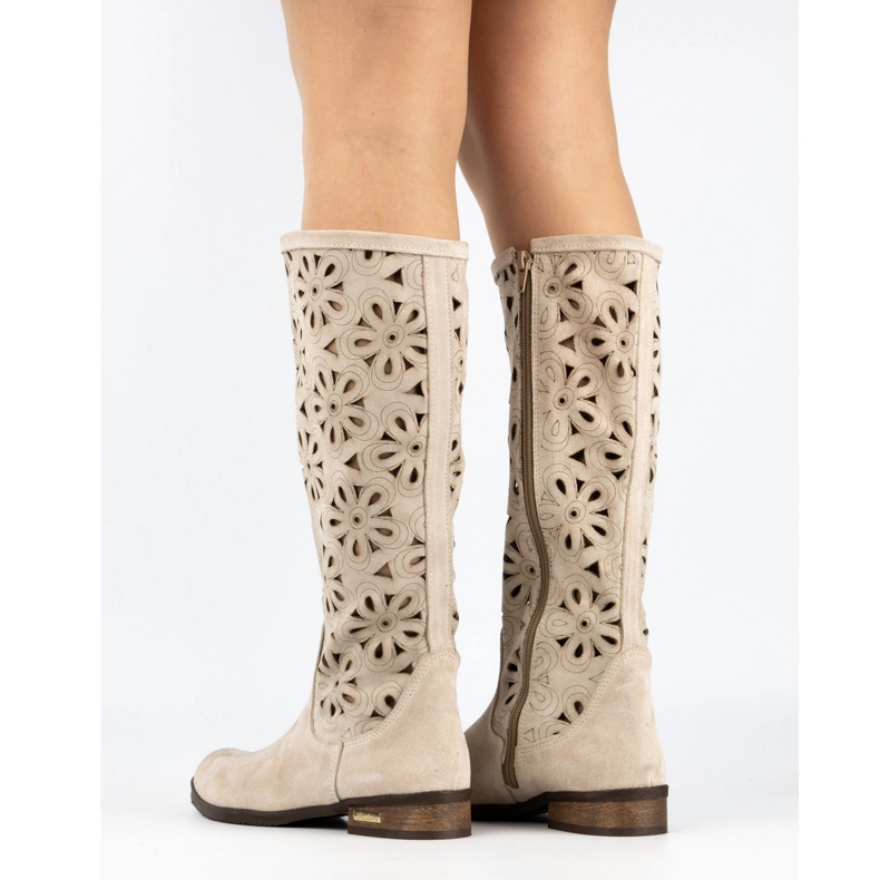 Olivier Boots ajourées femme No beige clair 2