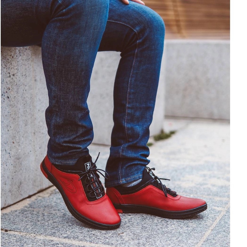Polbut Chaussures casual en cuir pour hommes rouges K24 avec dessous noir 1