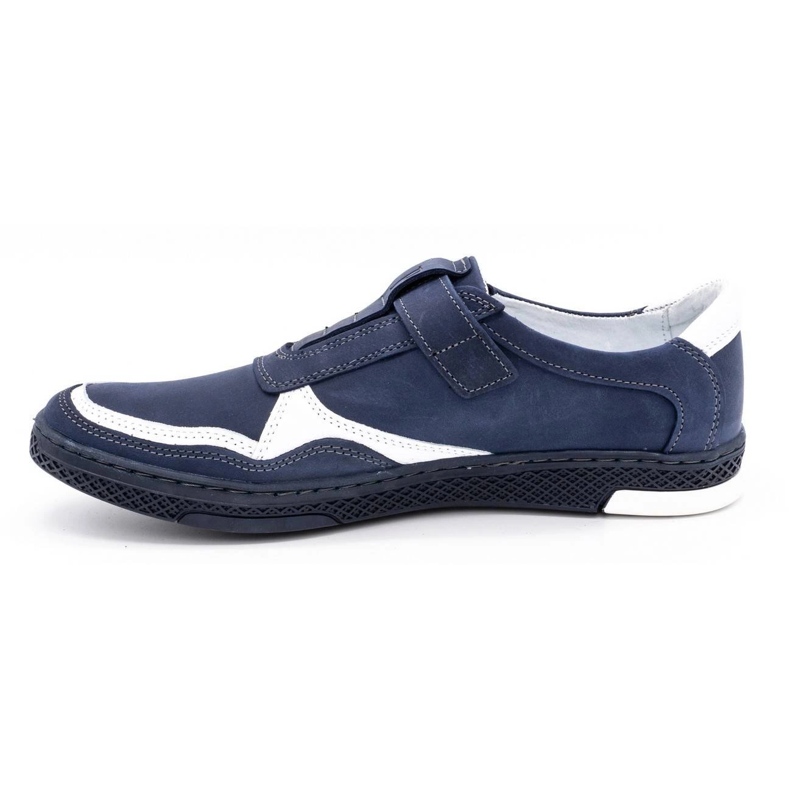 Polbut Chaussures décontractées en cuir pour hommes 2102 bleu marine avec blanc 1