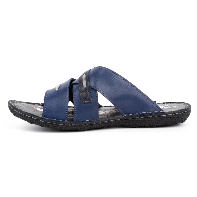 Kampol Chaussons cuir homme 201/54 bleu marine 1