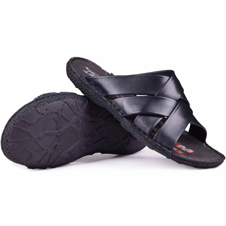 Kampol Chaussons cuir homme 214/5 noir le noir 1