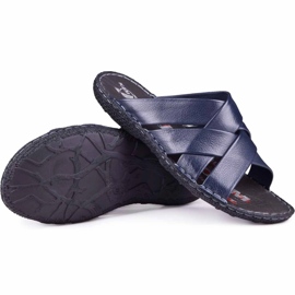 Kampol Chaussons cuir homme 214/63 bleu marine 1