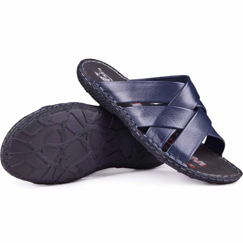 Kampol Chaussons cuir homme 214/63 bleu marine 1