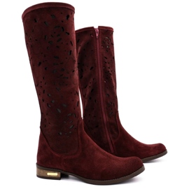 Olivier Bottines ajourées femme Fleurs bordeaux rouge 2