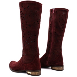 Olivier Bottines ajourées femme Fleurs bordeaux rouge 3
