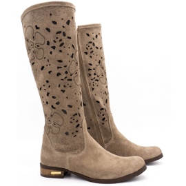 Olivier Bottines ajourées femme Fleurs beige foncé 2