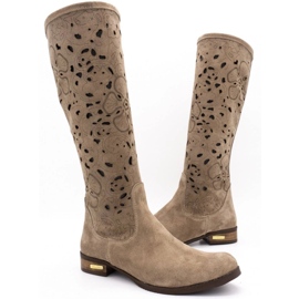 Olivier Bottines ajourées femme Fleurs beige foncé 3