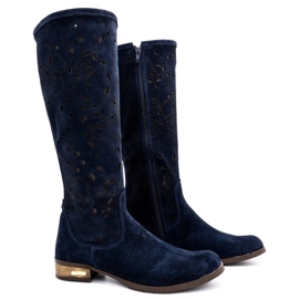Olivier Bottines ajourées femme Fleurs bleu marine 2