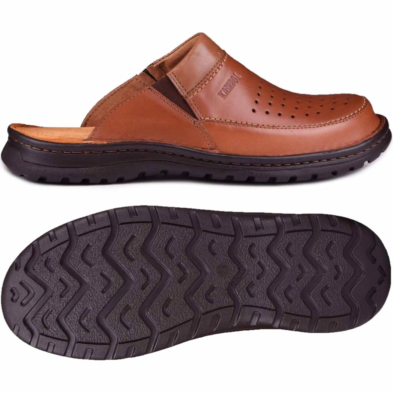 Chaussons en cuir pour hommes 219 Kampol marron brun 1