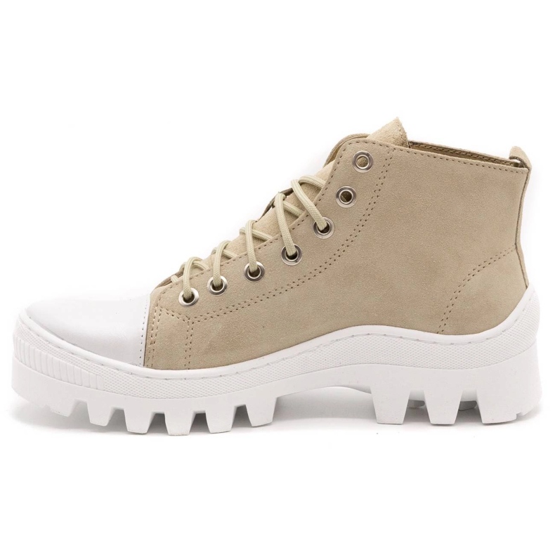 Polbut Boots cuir femme D1 beige nubuck avec blanc 1