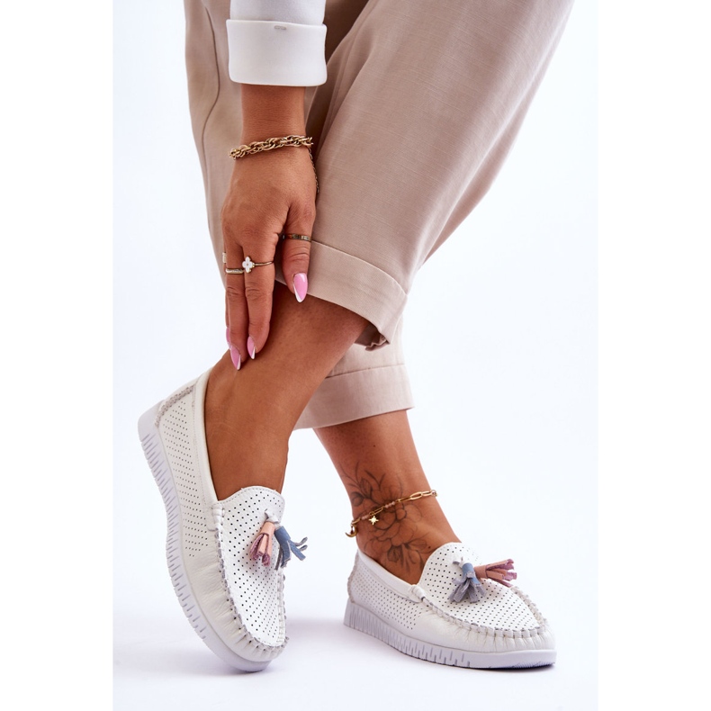 Mocassins Femme Cuir Ajouré Blanc Lanzarot blanche 2