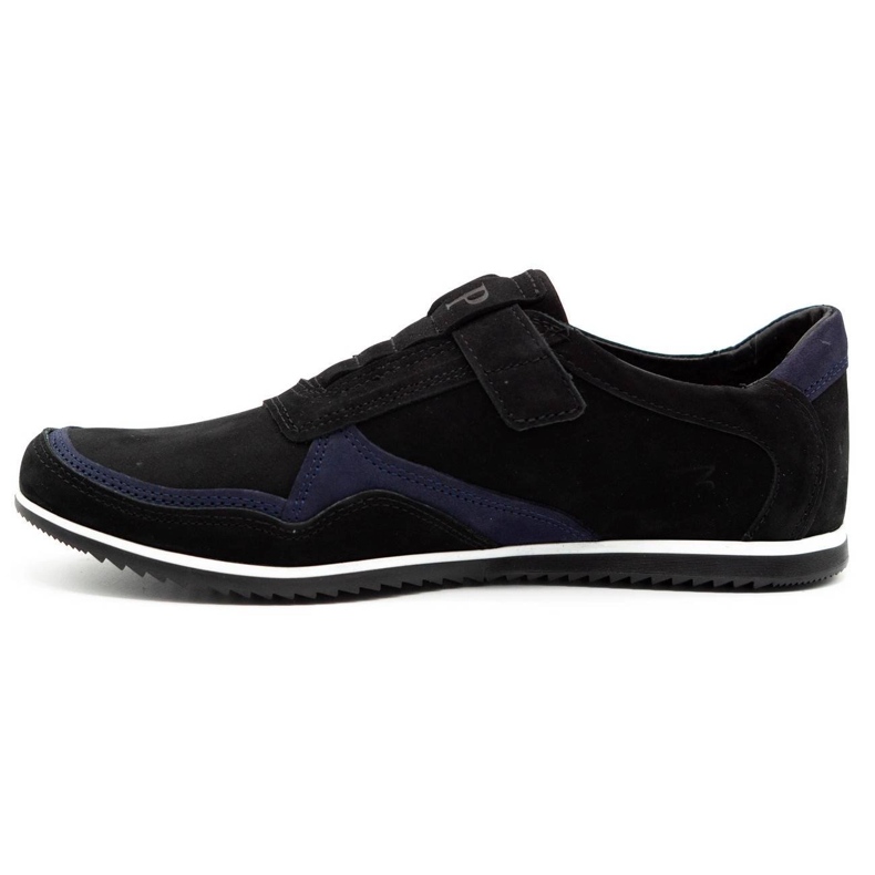 Polbut Chaussures décontractées en cuir pour hommes 2102/2 noir avec bleu marine 1