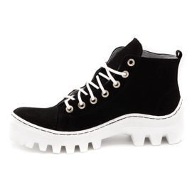Polbut Bottes en cuir pour femmes D1 noir avec blanc blanche le noir 1
