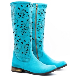 Olivier Bottines ajourées femme Fleurs turquoises bleu 2