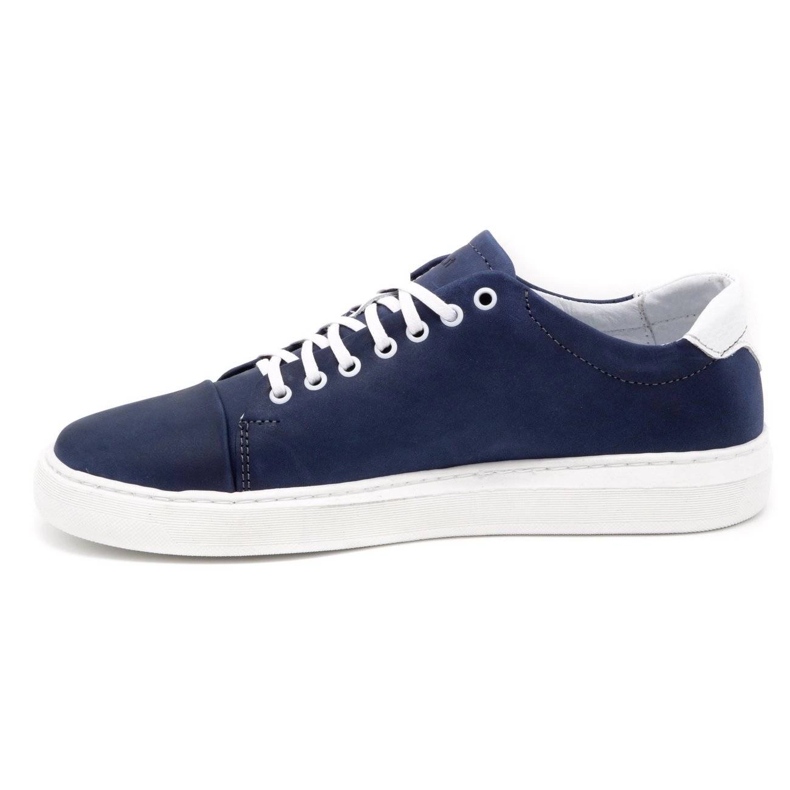 Polbut Chaussures en cuir pour hommes 2109 bleu marine avec blanc blanche 2
